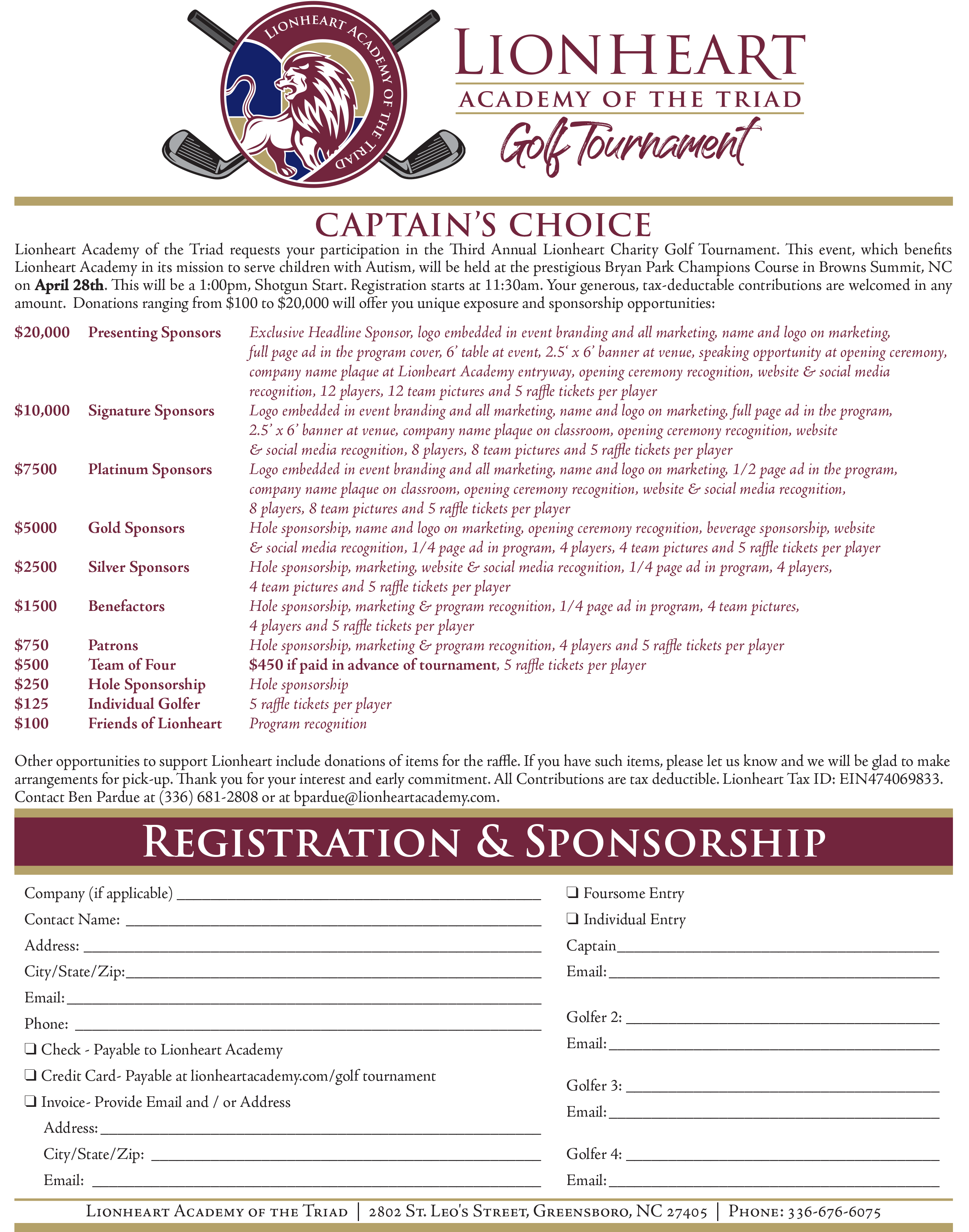 Golf Tournament Lionheart Academy of the Triad